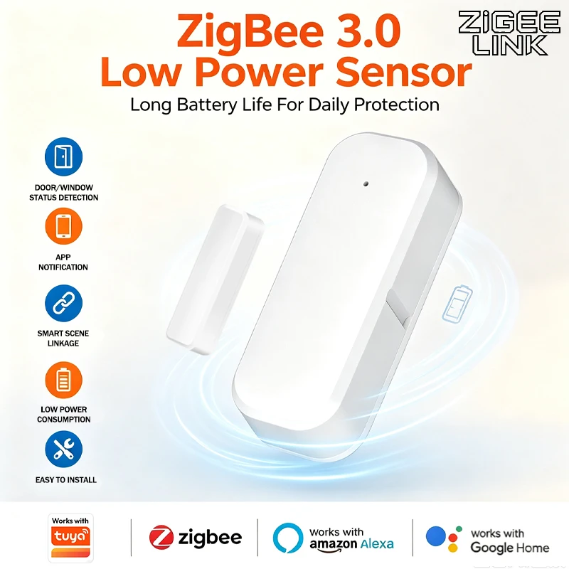 Zigbee3.0 Smart Magnetic Detector Door Window Sensor Anti-Burglar Alarm Open Close Status Reminder Work With Alexa Google Tuya