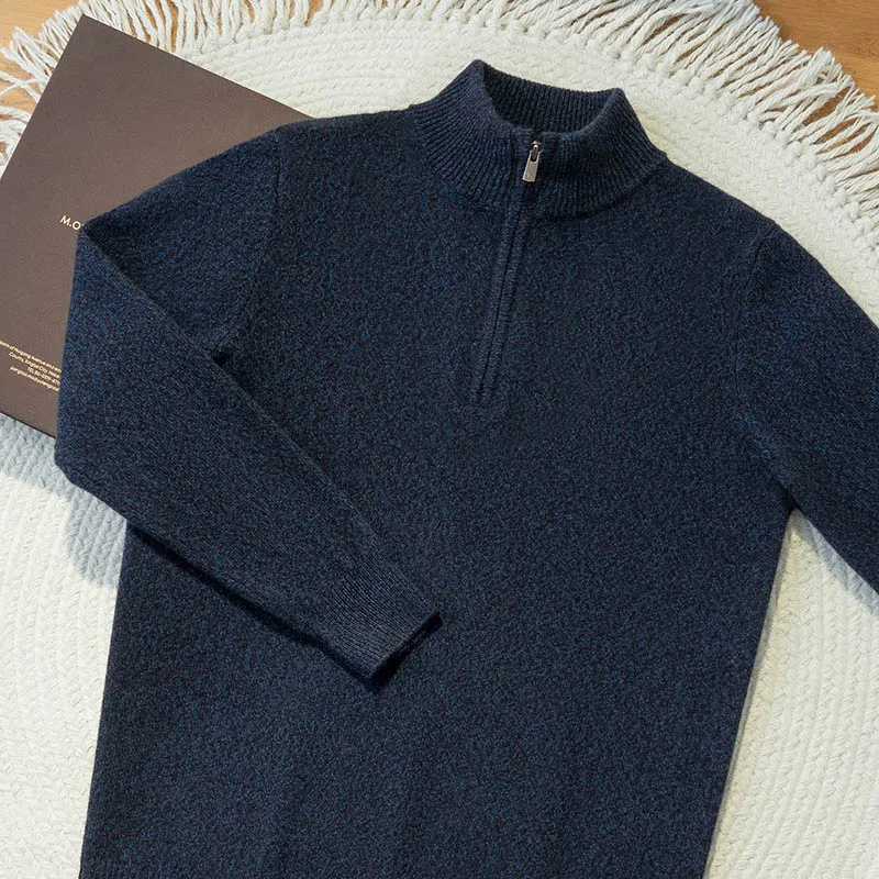 Jerséis con cremalleras de Cachemira para hombre, suéter con cuello simulado, Otoño Invierno, prendas de punto informales inteligentes de 100% de Cachemira, Tops de hilo de tres colores