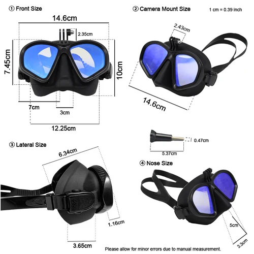 Imagen 2 del producto Gafas de apnea de bajo volumen: máscara de apnea de vidrio templado, antivaho, resistencia al agua ultrabaja, a prueba de fugas, con soporte para cámara