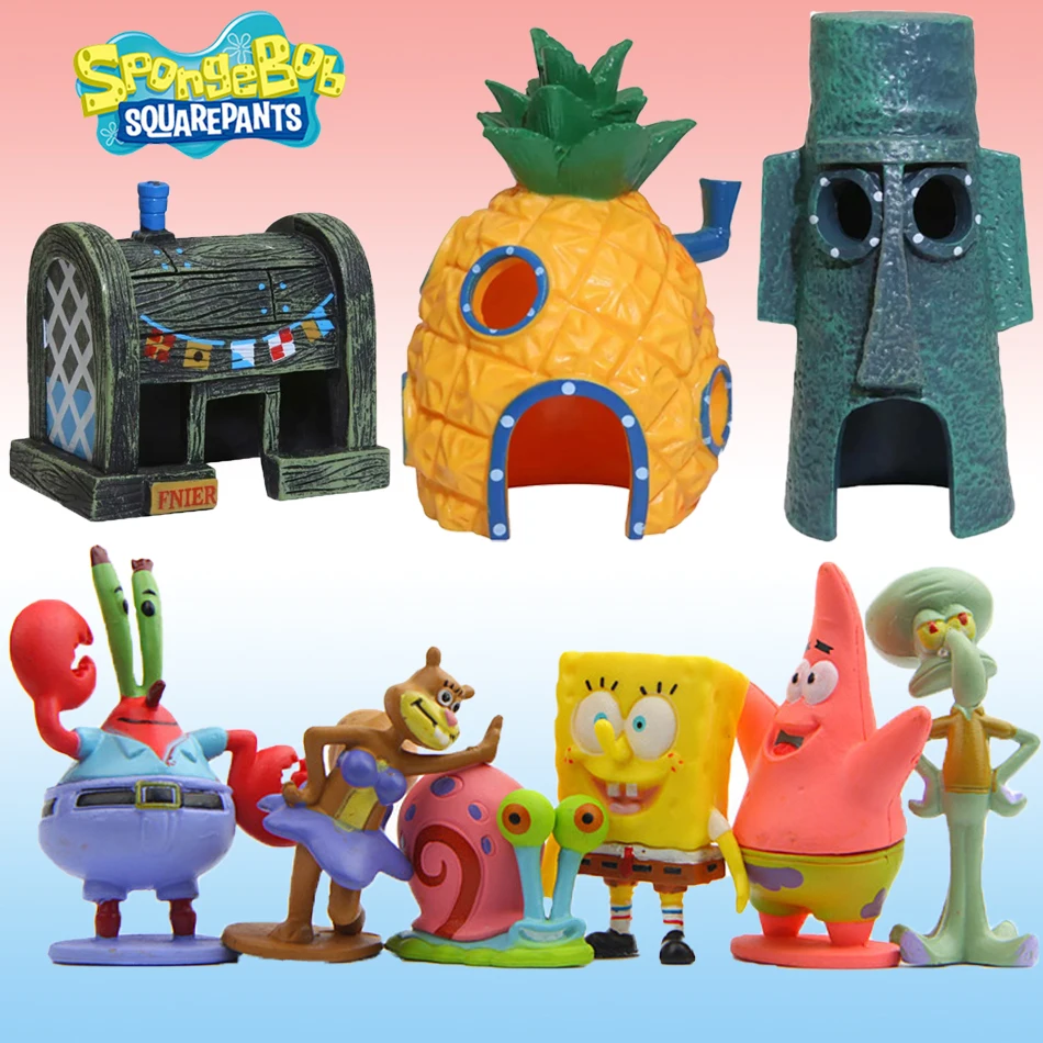 Figuras de acción de Bob Esponja para niños, juguetes de Bob Esponja, Bob, cangrejo, Jefe, Patricio,decoración de pecera