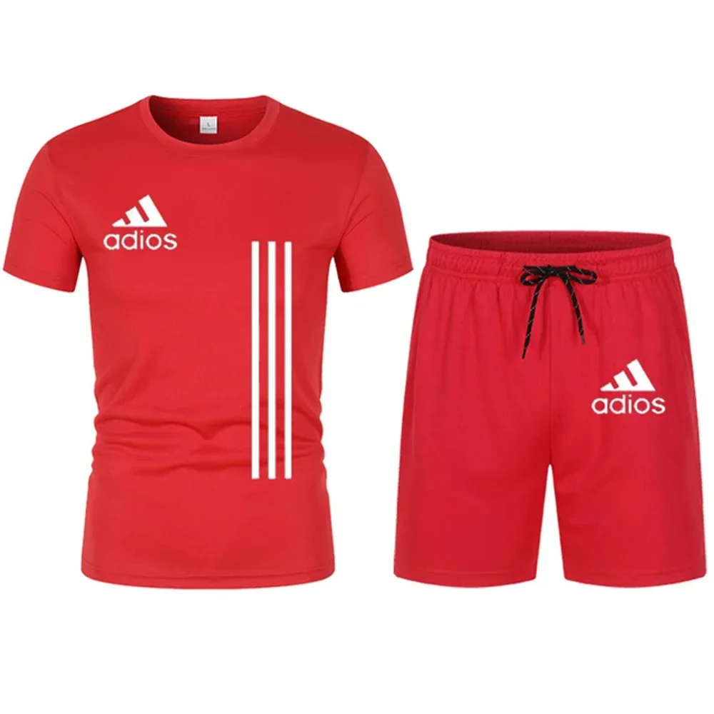 Fato de treino de manga curta masculino, t-shirts e shorts de lazer, roupa esportiva de ginástica, conjunto 2pcs, respiração de verão 2022