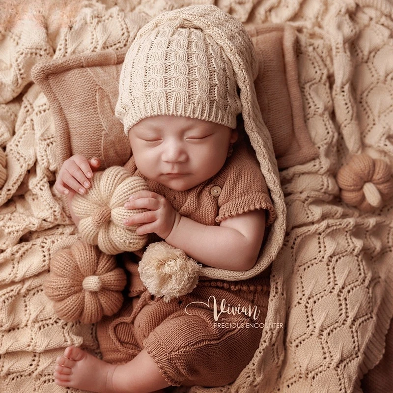 

Реквизит для фотосъемки новорожденных, винтажный вязаный домашний комплект в скандинавском стиле, комплект одежды цвета хаки, подушка, одеяло, декор для студийной фотосессии