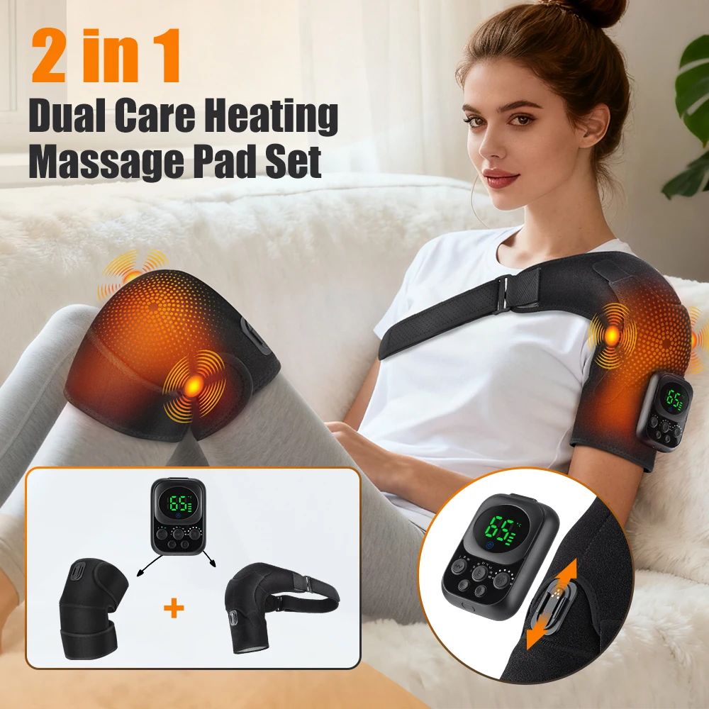 

2-in-1 Detachable App Control Knee Pad & Shoulder Brace Massager,Electric Heating Vibration Massage Belt,Leg Joint Muscle Relax