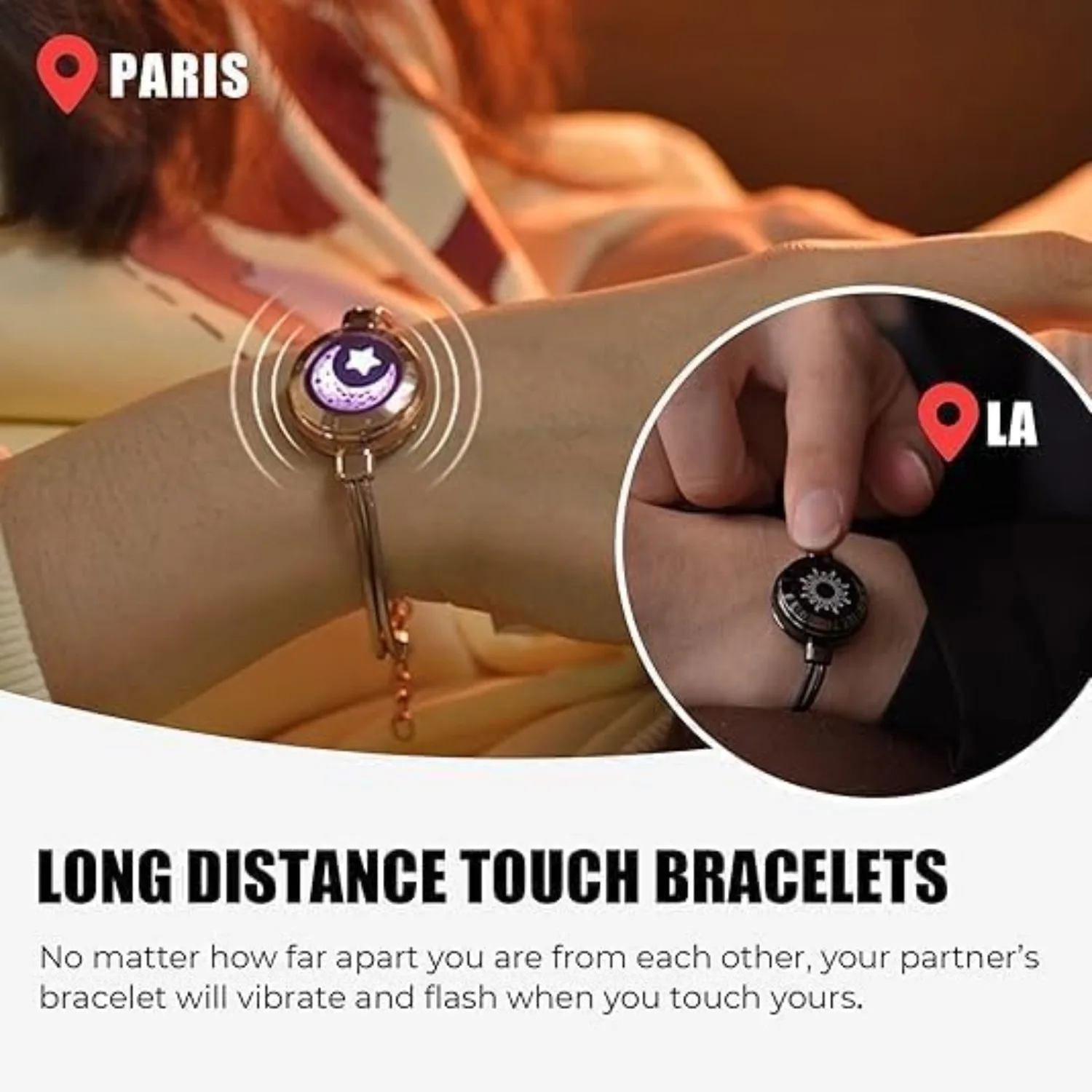 TOTWOO Long Distance Touch Bracelets for Couples, Vibration & Light up Gifts for Girlfriend Bluetooth Pairing Jewelry