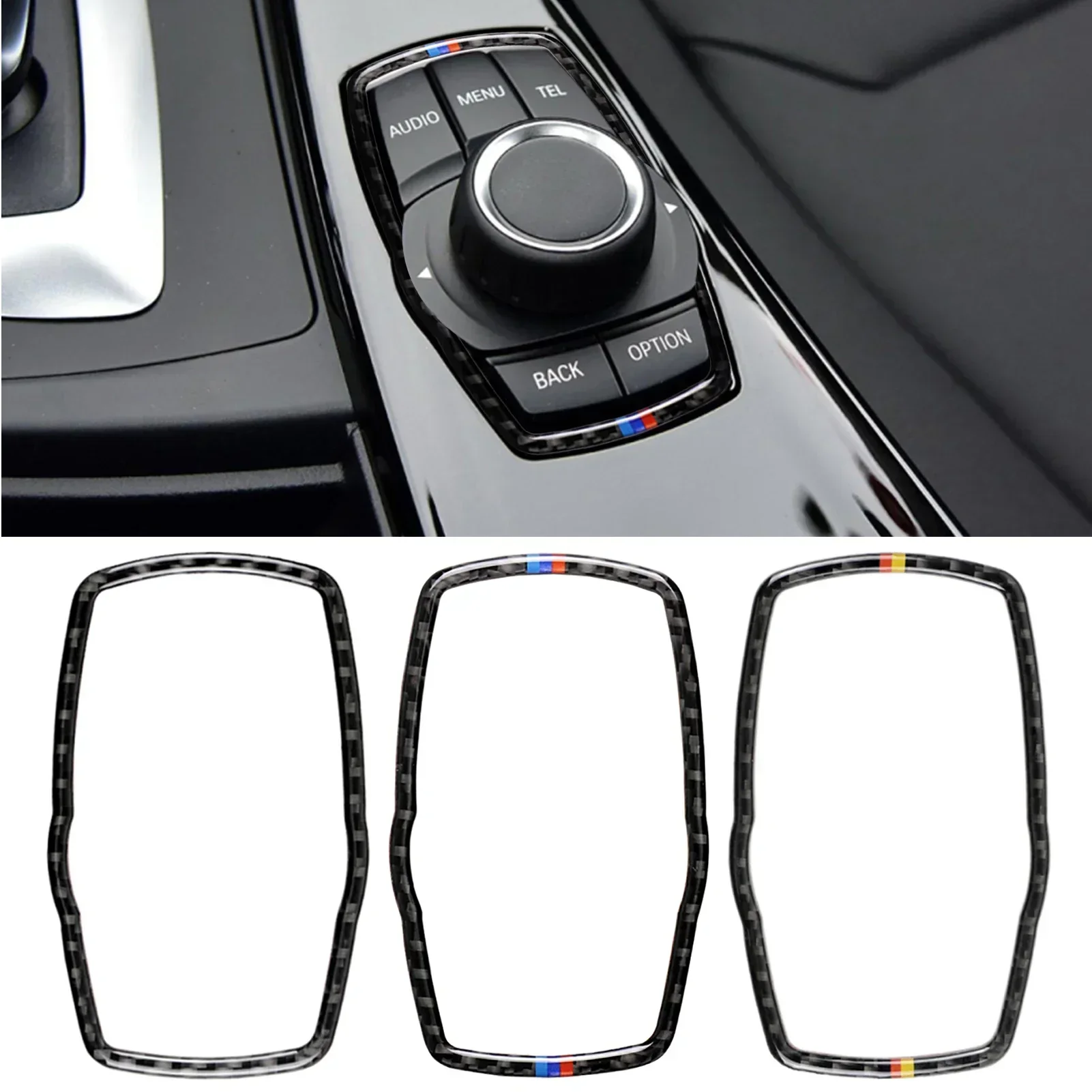 Car Styling Multimedia Button Panel Carbon fiber Cover For M Performance Stickers For BMW F10 F20 F30 F34 F07 F25 F26 F15 F16