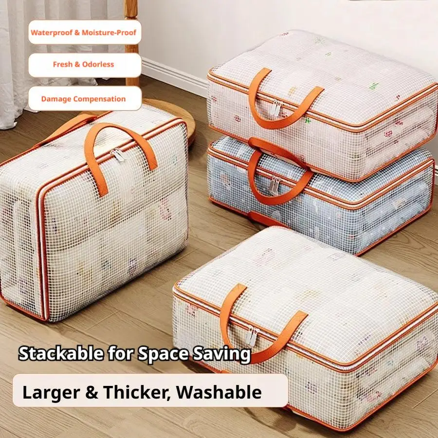 M/L/XL/XXL Quilt Storage Bag Large Capacity Clothes Storage Bag Transparent Zipper Organizer Bag Moving Packing Pouch