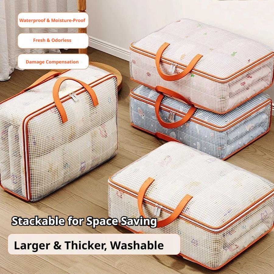  M/L/XL/XXL Quilt Storage Bag Large Capacity Clothes Storage Bag Transparent Zipper Organizer Bag Moving Packing Pouch 
