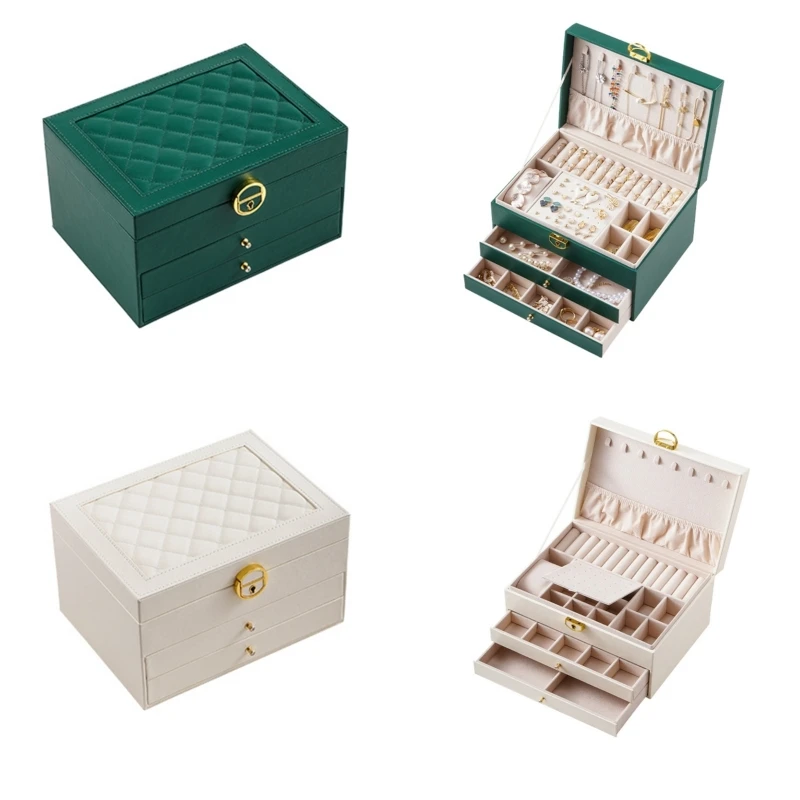 Waterproof Leather Three Layer Jewelry Box Women Removable Cosmetics Storage Cases for Rings Necklace Earrings Bracelets