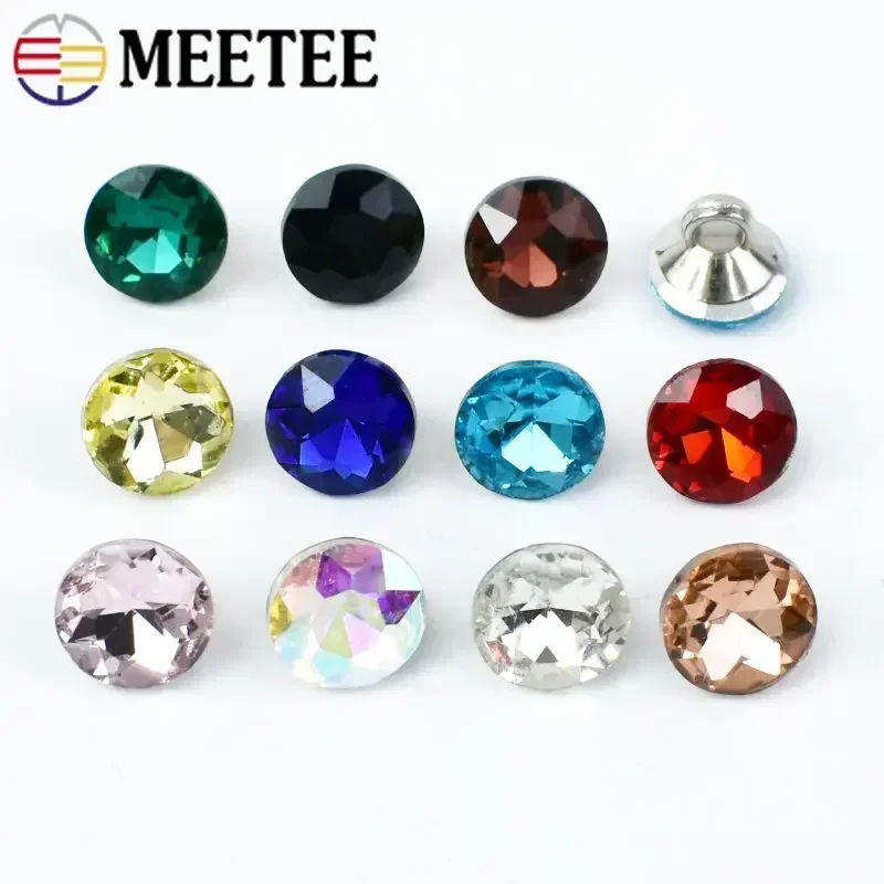 Meetee 20/50pcs 9mm Rhinestone Buttons Glass Diamond Shirt Shank Buckle DIY Clothing Collar Sewing Decor Material Accessory