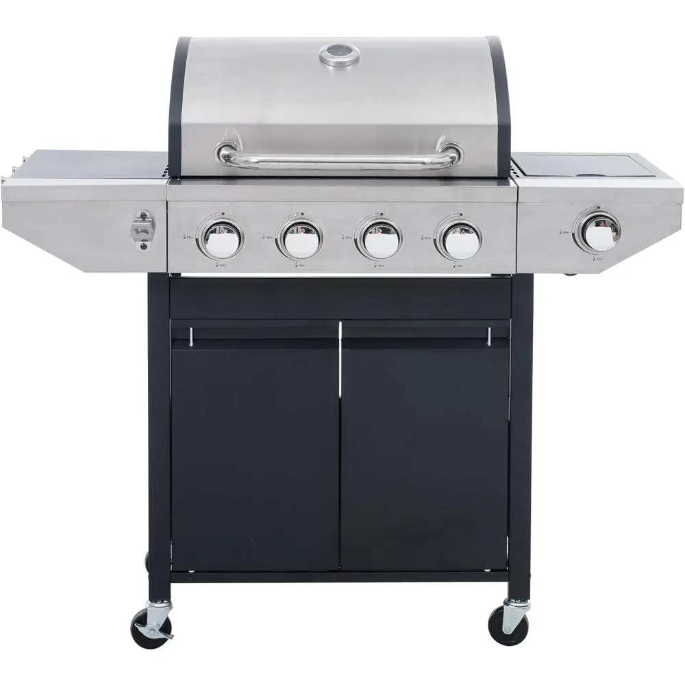 

Grill with Side Burner & Thermometer, 42,000 BTU Output Stainless Steel Grill for Outdoor BBQ and Camping, Barbecue Grills