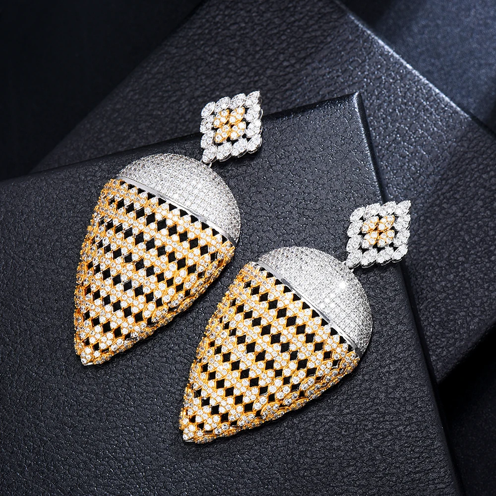 

Missvikki Luxury Hollow Pendant Earrings Micro Cubic Zirconia Pave Women Wedding Bridal Party Engagement Jewelry Party Gift