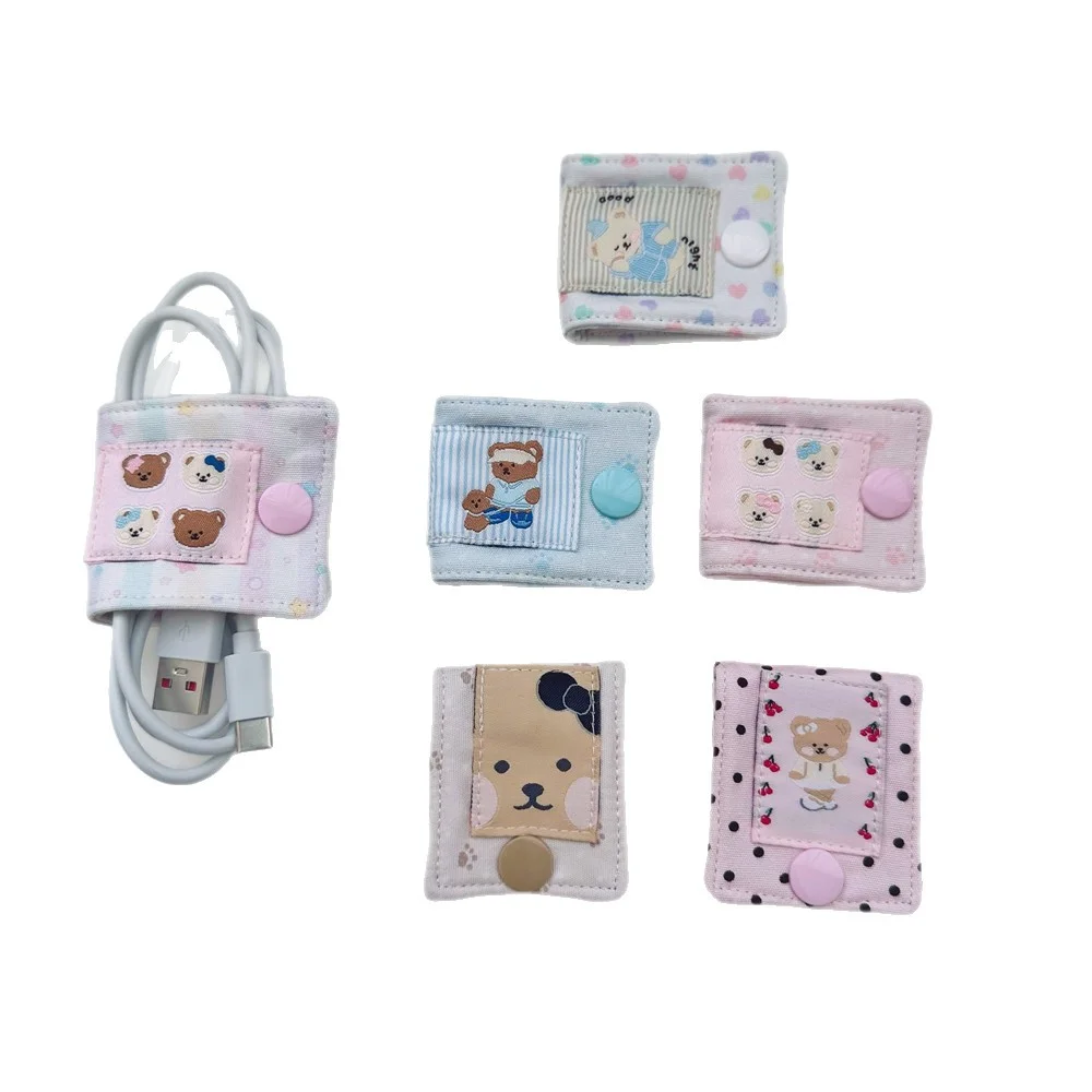 Cute and Unique Fabric Data Cable Organizer with Bear Design, Practical Handmade Accessory for Data and Charging Cables