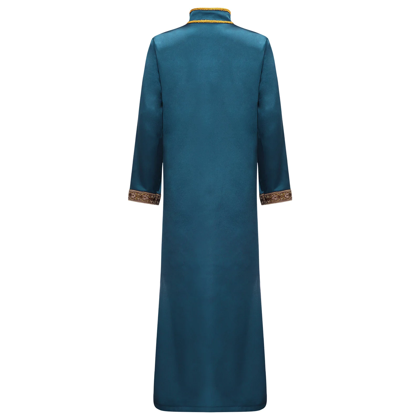 Elegant Islamic Thobe for Boys Gold Embroidery And Stand Collar Robe Perfect for Eid Festival And Religious Ceremonies