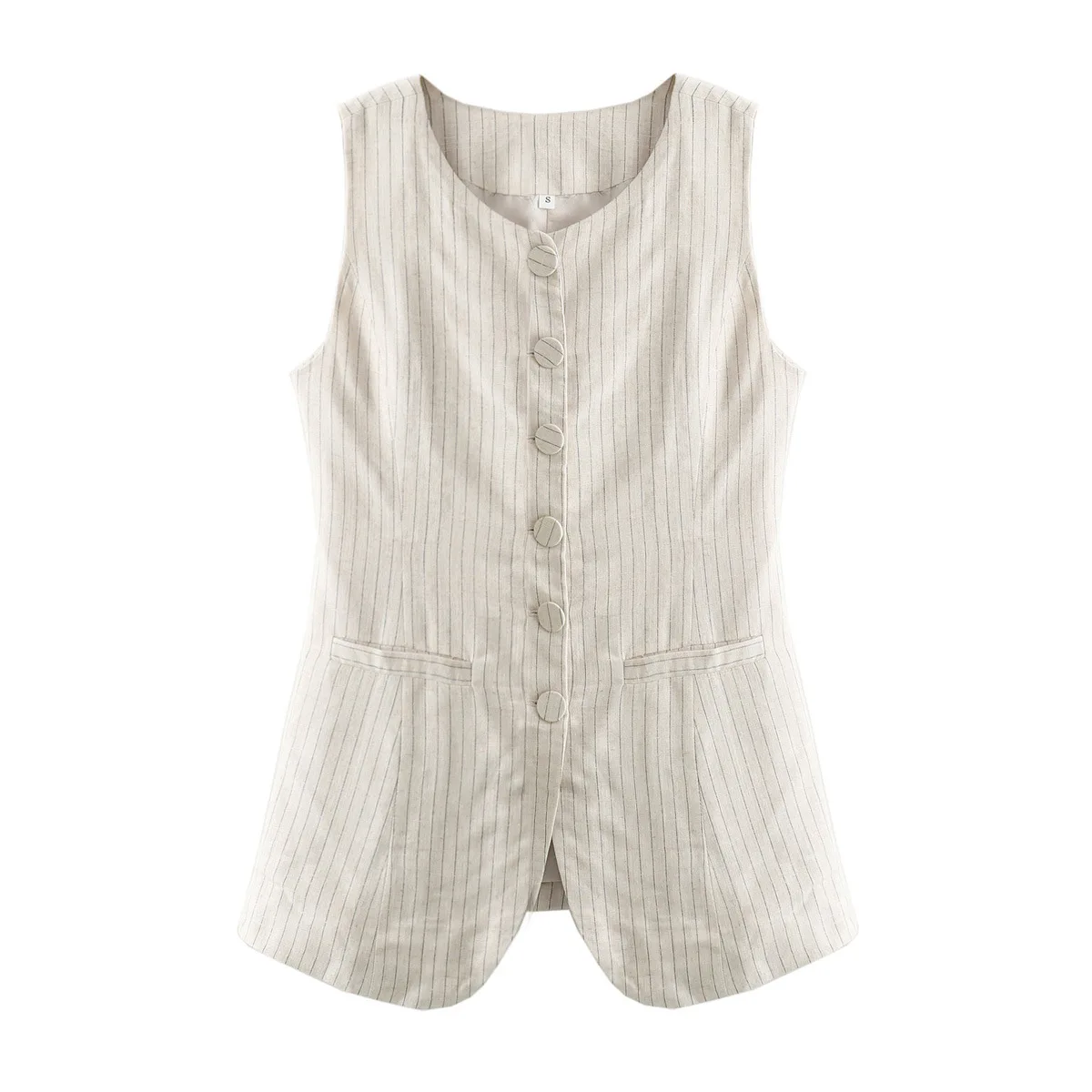 

Spring New European And American Style Striped Buttoned Long Casual Fashion Vest Women's Sleeveless Top