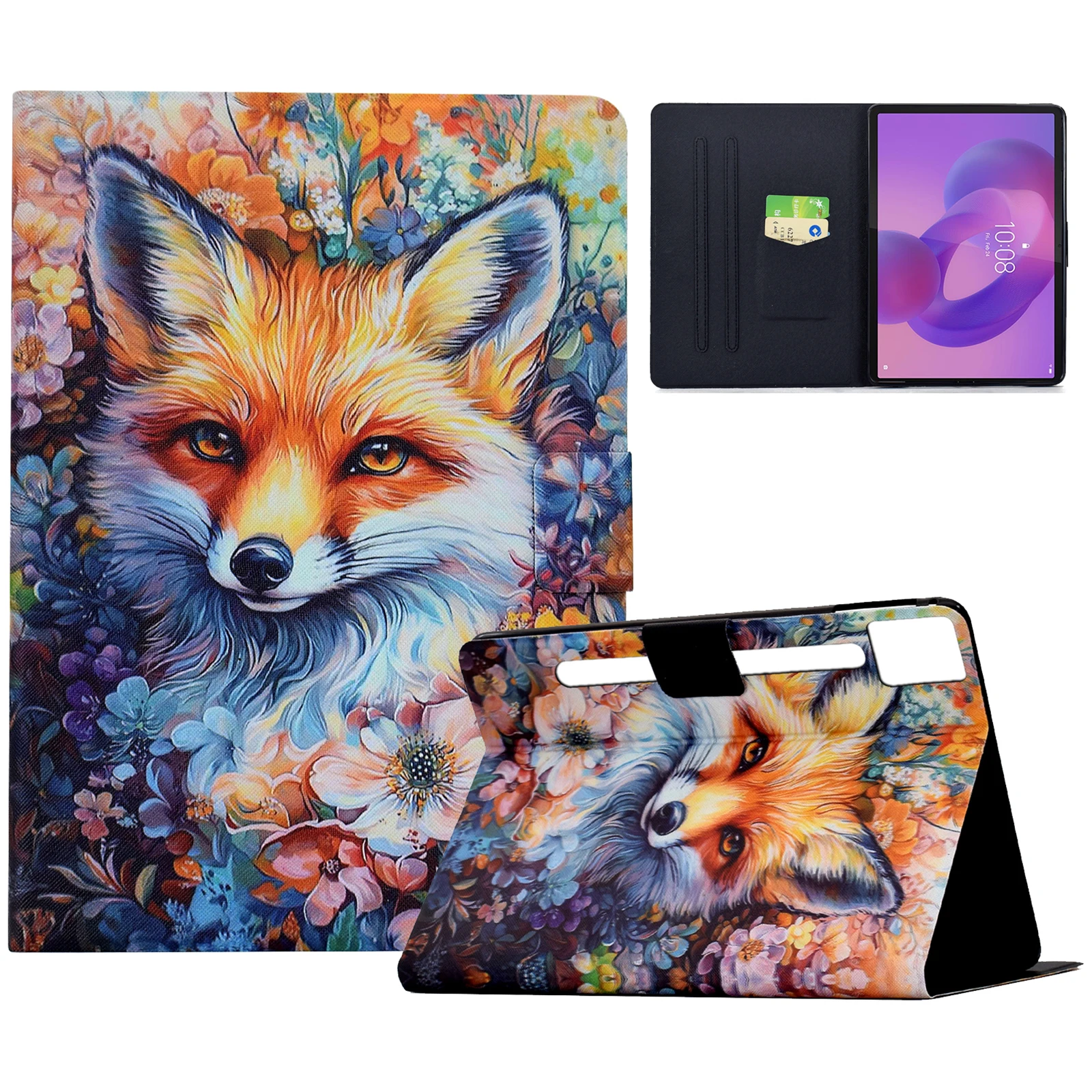 

Для Lenovo Idea Tab Pro / Tab P12 Pro Gen 2 Чехол с цветным рисунком и слотами для карт, кожаный чехол для планшета с автоматическим режимом сна