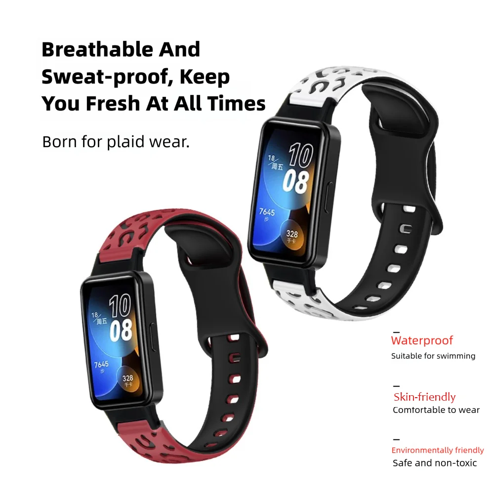 Leopard Print Silicone Watch Band For Huawei Band 8 Quick Release Replacement Adjustable Fashio Sport Smart Watch Strap Unisex