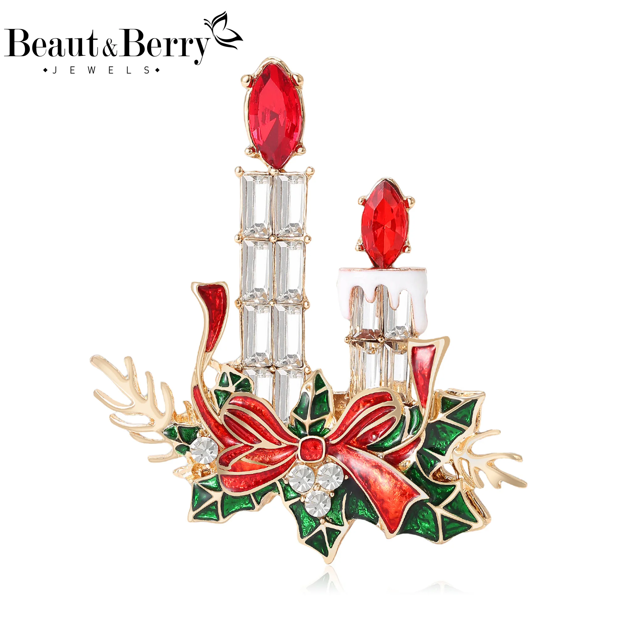 Beaut&Berry الفاخرة عيد الميلاد حجر الراين شمعة دبابيس للنساء للجنسين الديكور دبابيس السنة الجديدة صديق اكسسوارات الحفلات الهدايا