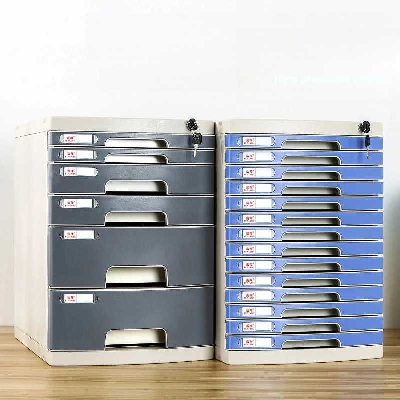 Locking Desktop File Cabinet - Slim A4 Plastic Storage Organizer with Drawers, Office Document Box & Paper Tray System