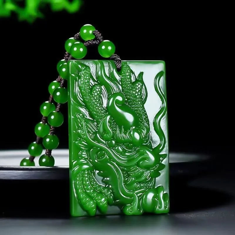 

Natural Green Hand Carved Zodiac Dragon Jade Pendant Fashion Jewelry Men's and Women's Zodiac Dragon Necklace