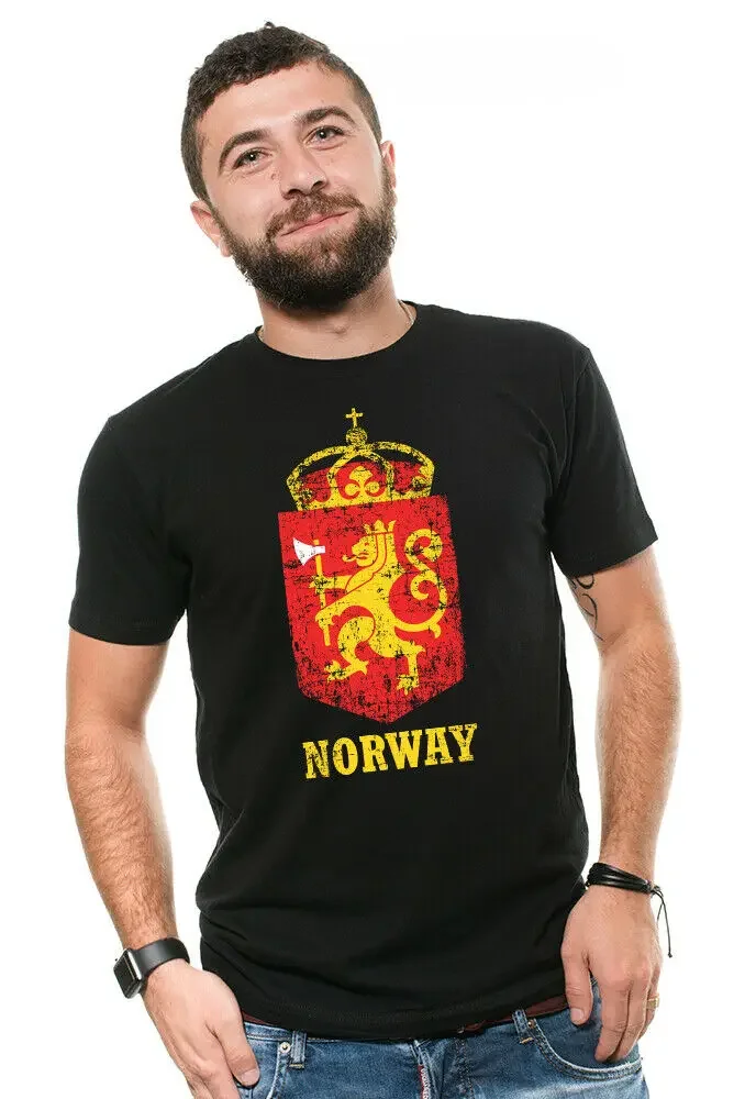 Norway Pride, Norwegian T Shirt, Norway Coat Of Arms, Norway T-Shirt Men's 100% Cotton Casual T-shirts Loose Top S-3XL