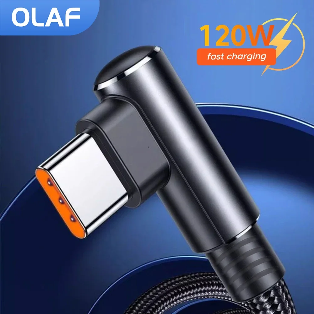120W USB To Type C Cable 90 Degree Elbow USB C Mobile Phone Fast Charging For Xiaomi Redmi Huawei Type C Phone Charging Cord