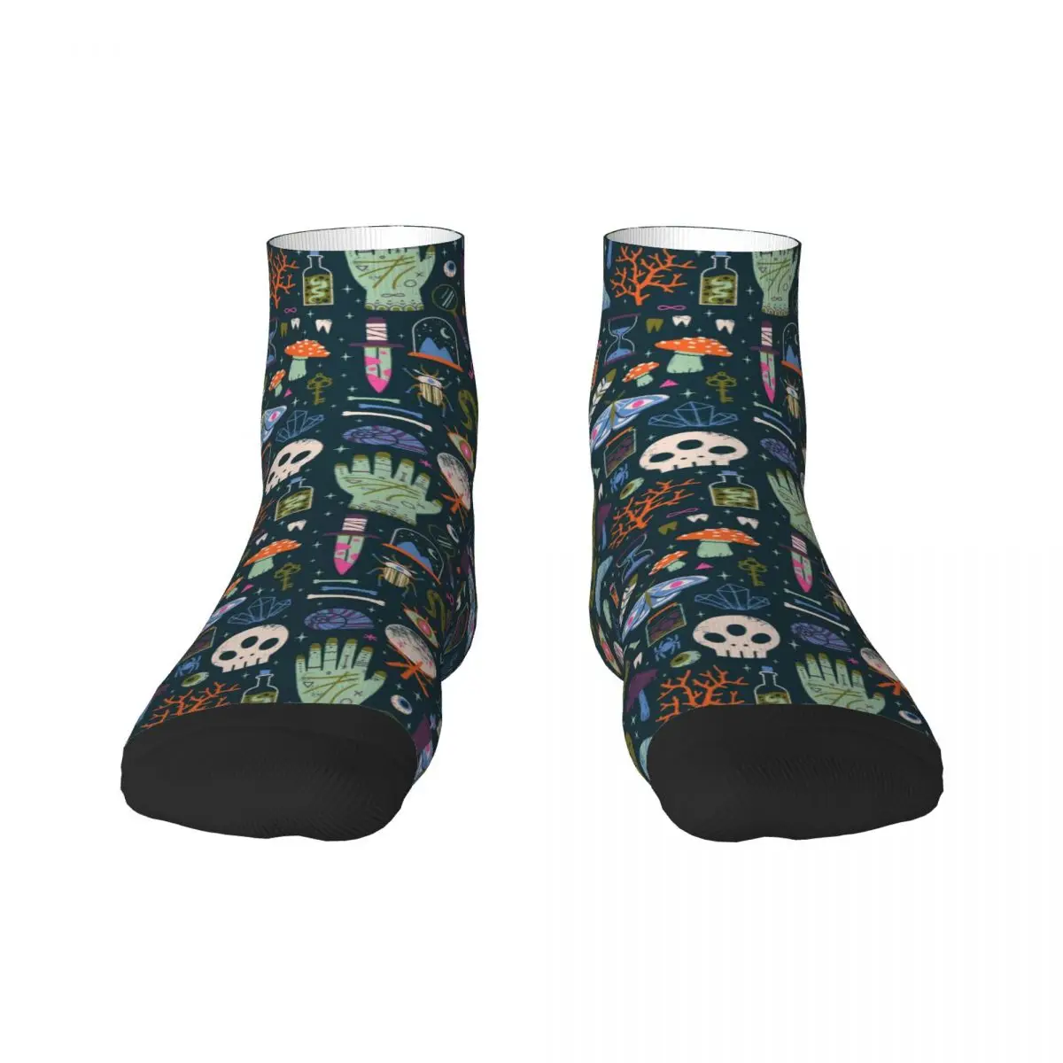 Curiosities Halloween Witch Pattern Men's Crew Socks Unisex Fashion 3D Print Witchy Occult Magic Dress Socks