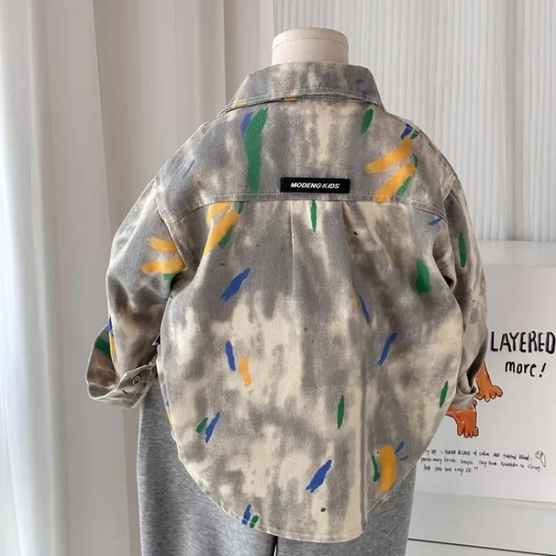 سترة قميص دينيم للأولاد لربيع وخريف 2026 نمط جديد للأطفال ملابس كبيرة الحجم للأطفال #2