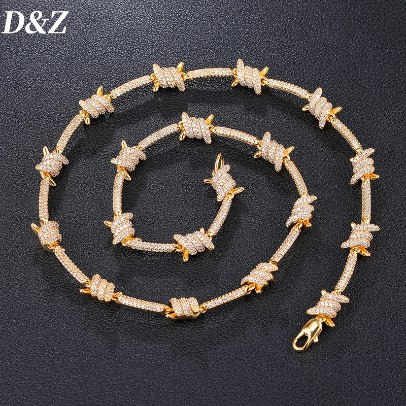 Hip Hop 8MM Iced Out Rock Thorns Cuban Chains Bling Cubic Zirconia Chains Necklace For Men Women Jewelry With Solid Back