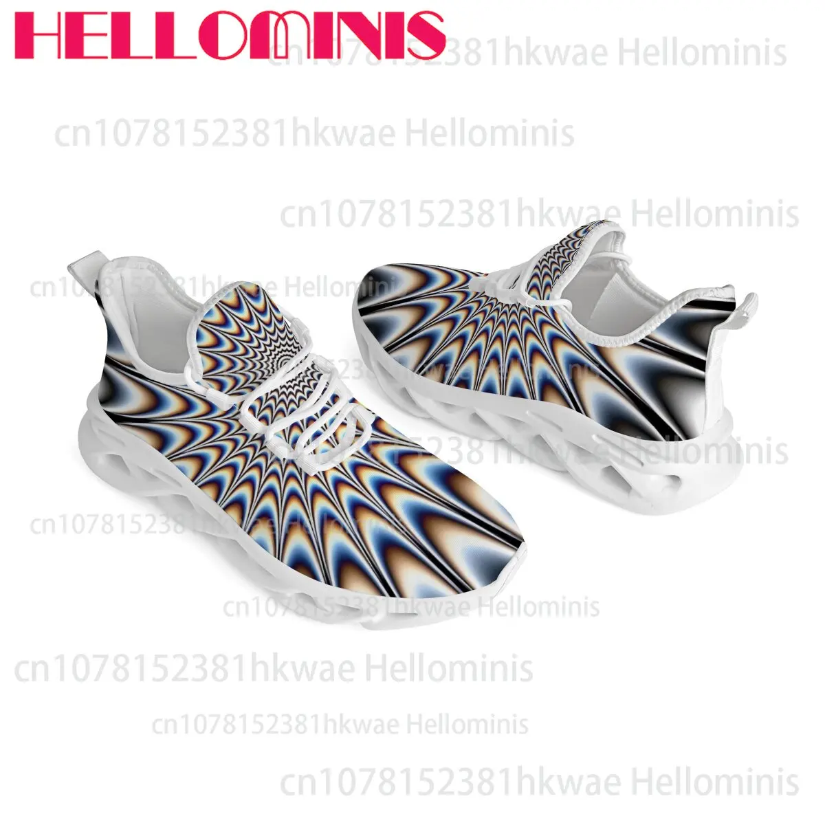 Optical Illusion Geometric Print Men Women Couple Trendy Casual Sneakers Adult Soft Sole Black White Unisex Outdoor Trainers