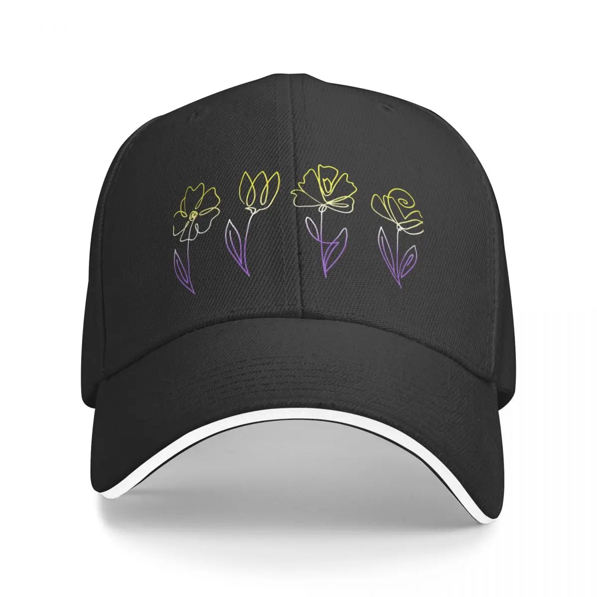 Subtle Nonbinary Pride Flowers Nonbinary Flag Line Art Drawing Baseball Cap Anime Hat funny hat Men Luxury Brand Women's