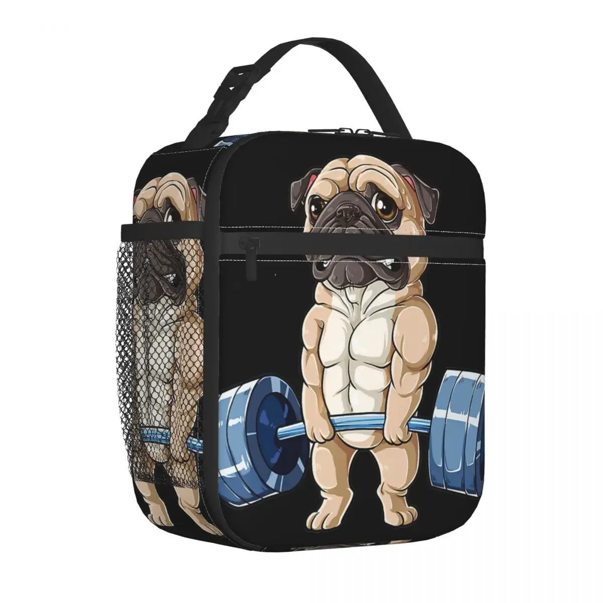 Insulated Lunch Bag Pug Dog Weightlifting Exercise Fitness Gym Workout Lunch Box Tote Food Handbag