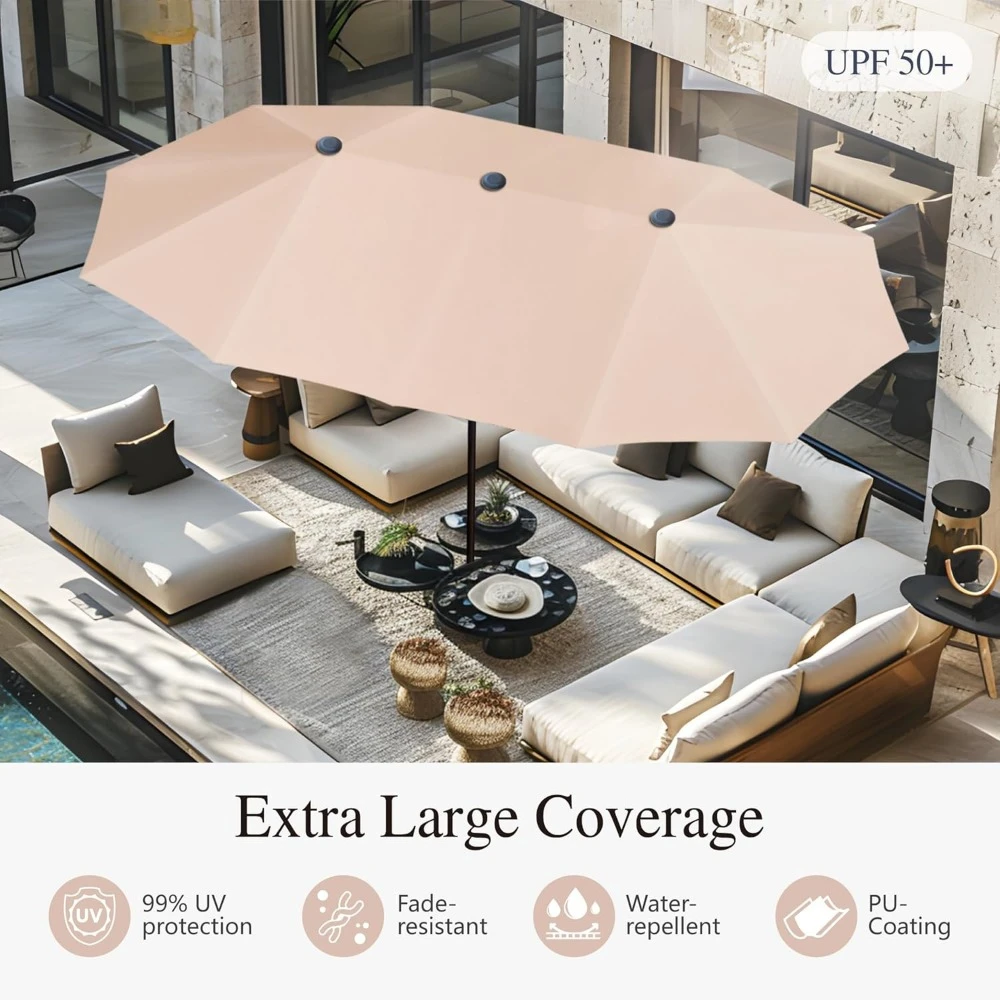 Patio Set with Umbrella 8 Pieces Outdoor Dining Set for 6 with 13ft Double-Sided Umbrella Beige, 6 x Patio Chairs, 1 Metal Table