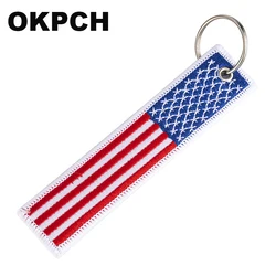 1 PC USA Flag Chain Keychain Launch Key Chain Bijoux Keychains for Motorcycles and Cars Black Key Tag Embroidery Key Fobs