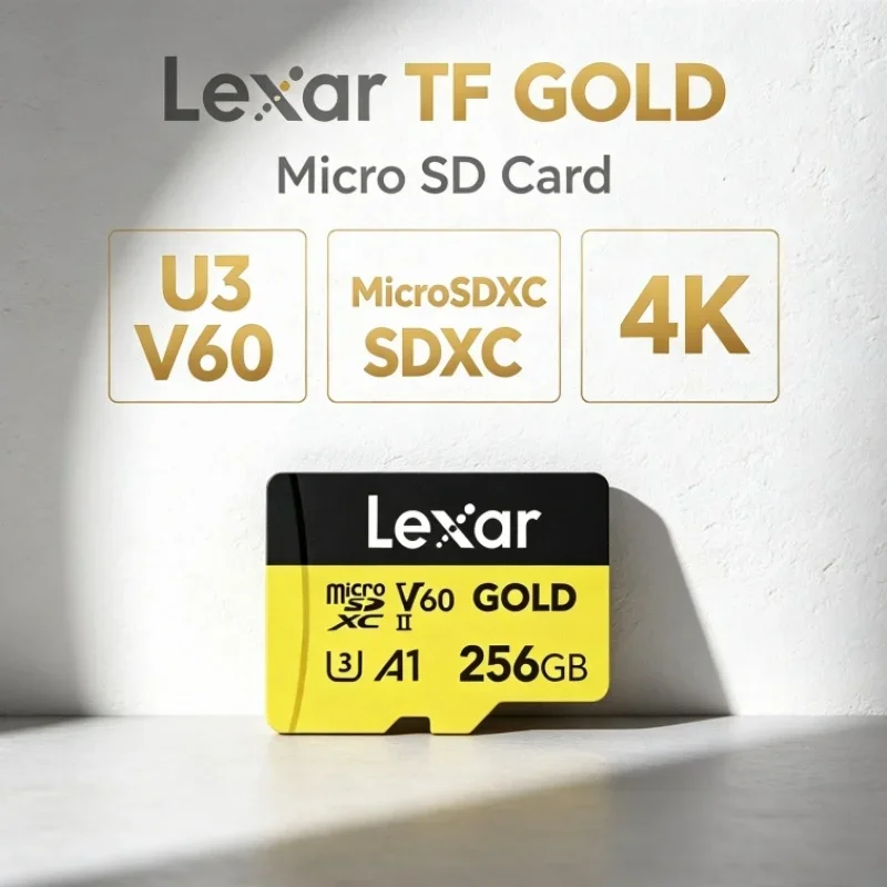 Lexar TF GOLD Professional 128GB 256GB microSDXC SD Card A1 C10 U3 V60 TF Card 4K Memory Card for Drone