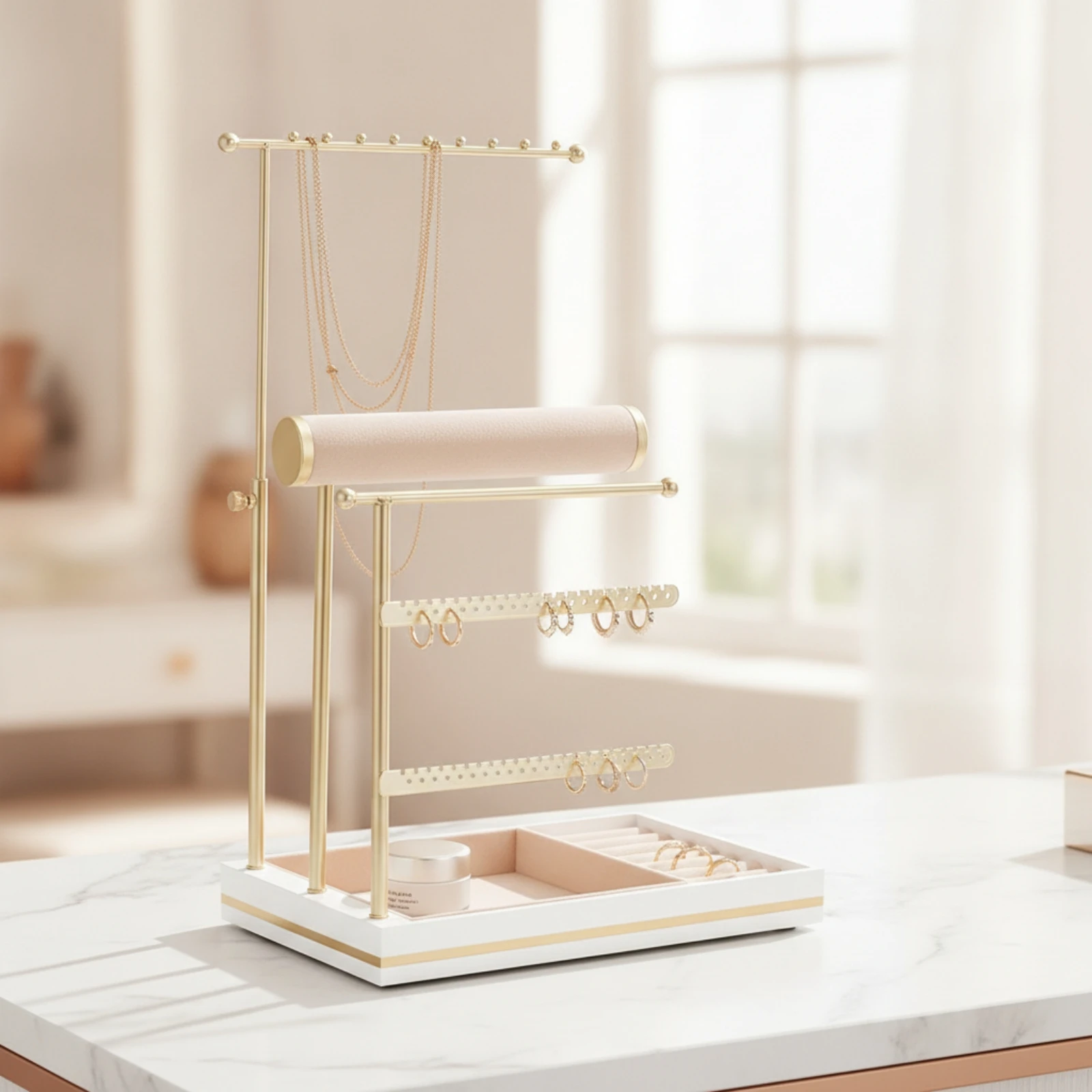 Countertop Jewelry Organizer with Bracelet Holder Compact Jewelry Display Rack Earring Display Stand Painted Finish
