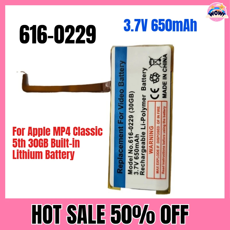 

3.7V 650mAh 616-0229 for Apple MP4 Classic 5th 30GB Built-in Lithium Battery