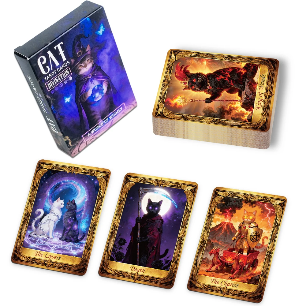 50PCS/Set Cute Cat Tarot Cards - Party Games Good 评论和价格