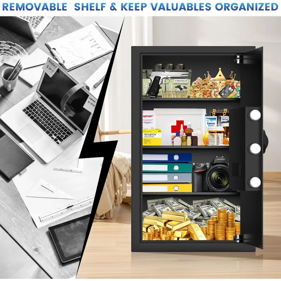 Large Safe Box with Fireproof Document Bag for Home Security: 4.5 Cubic Feet Personal Safe Featuring Backlit Keypad AntiTheft P