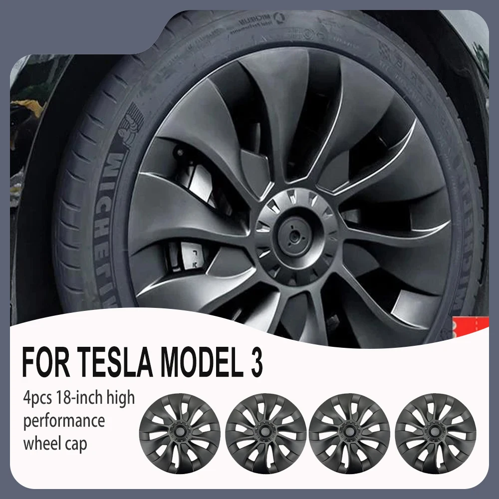 4PCS Hub Cap Performance Replacement Wheel Cap Automobile Full Rim Cover Accessories for Tesla Model 3 18 Inch Hubcap 2018-2023