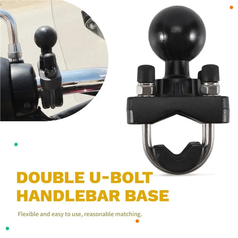 A58X-Double U-Bolt Motorcycle Bike Handlebar Rail Mount Base With 1.5 Inch Ball For Gopro Camera For Garmin For Sony