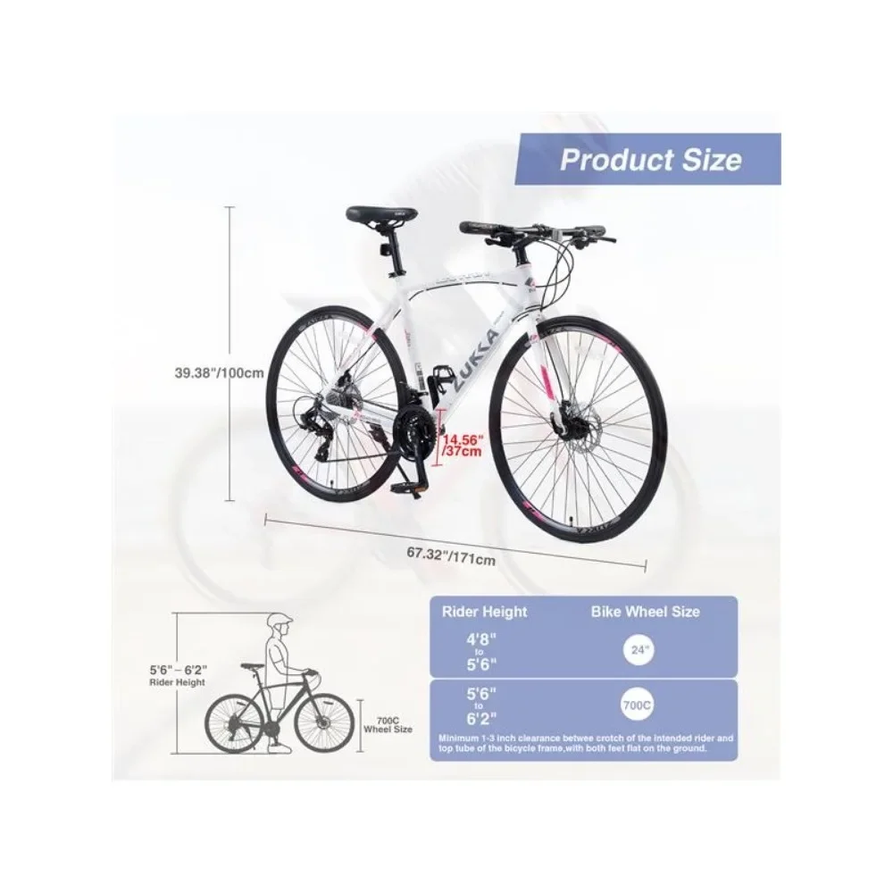 24 Speed Hybrid bike Disc Brake 700C Road Bike For men women's City Bicycle