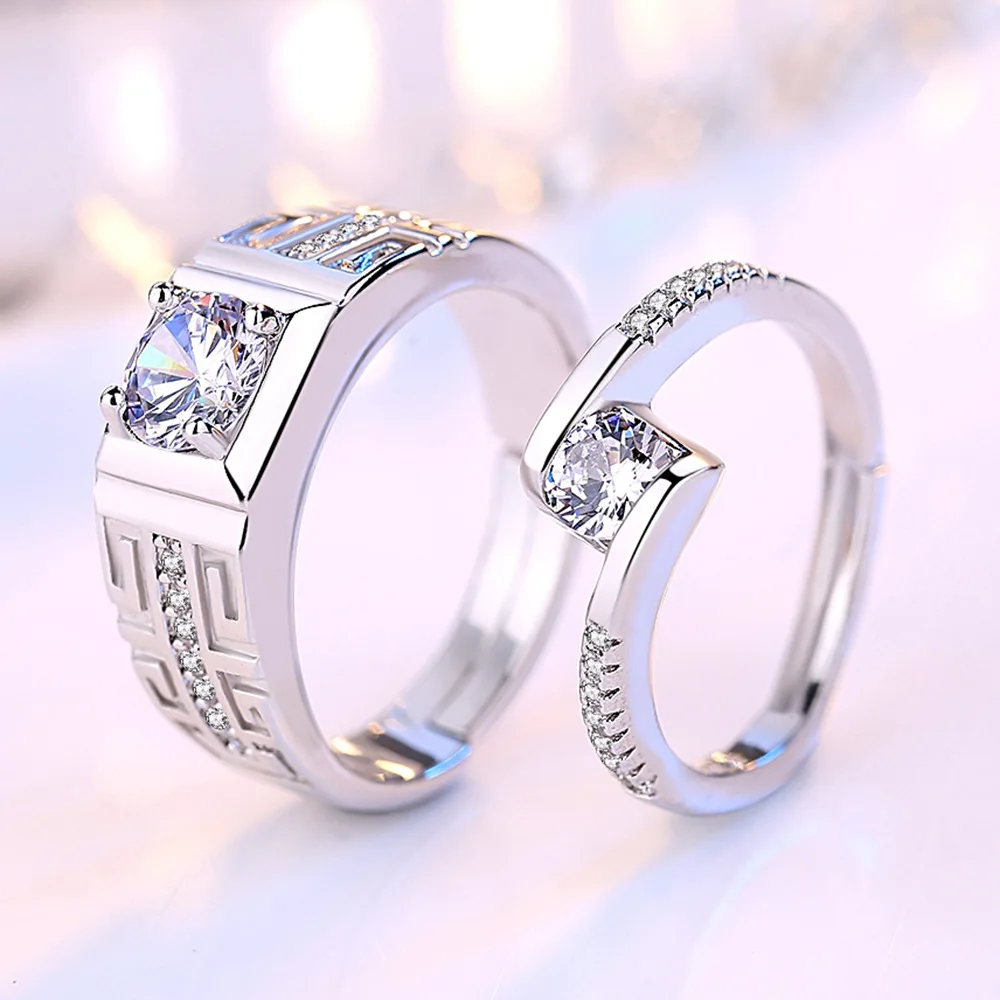 2 Stück 925 Silber Paarringe mit Zirkonia für Damen und Herren, exquisite Schmuckaccessoires aus Sterlingsilber für Studenten und Freundinnen, Hochzeit
