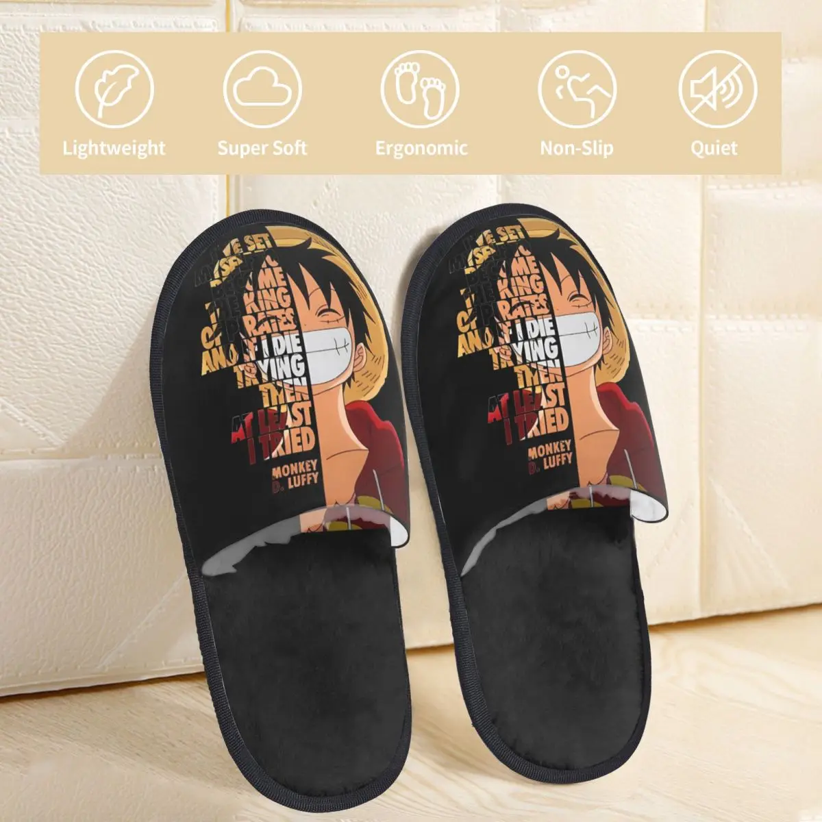 Macaco D Luffy Quotes One Piece Inverno Algodão Casa Chinelos Quarto Aconchegante Slides de Espuma de Memória Antiderrapante