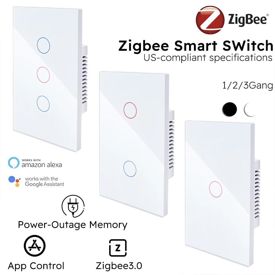 

Умный переключатель Zigbee Голосовое управление Alexa Google Нейтральный провод Встановіть сенсорный выключатель света