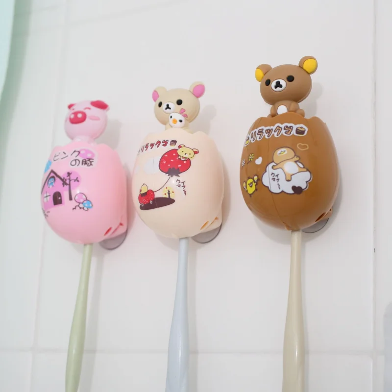 Cute Animal Egg-Shaped Children Toothbrush Holder Double Suction Cup Household Bathroom Toothbrush Holder Children\'s Toiletries