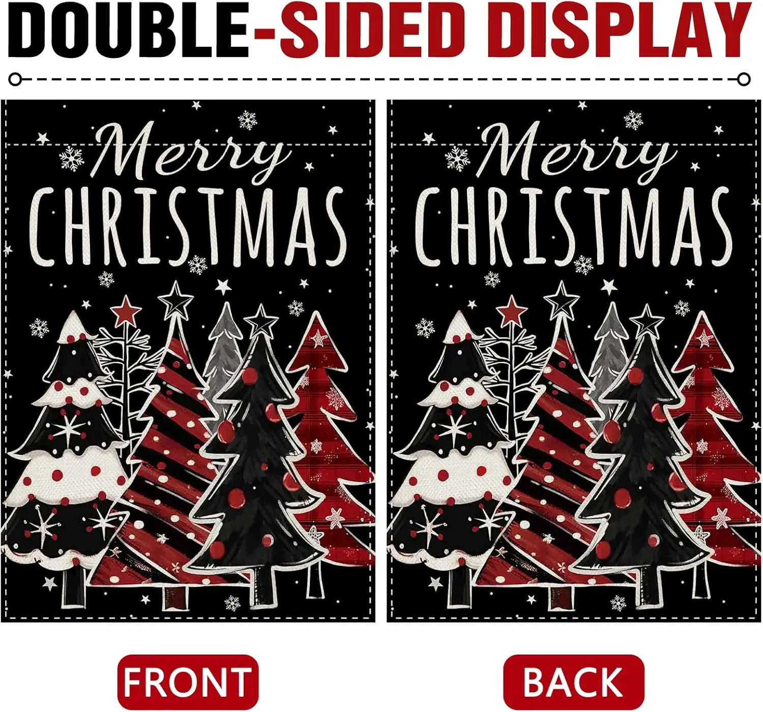 Dyrenson Frohe Weihnachten Baum dekorative Gartenflagge, schwarze Weihnachtsschneeflocke Hof draußen Heimdekoration, Winterurlaub Burl UUV