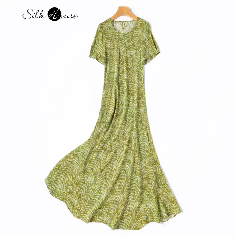 

Slant Cut 1.25-meter-long 100% Natural Mulberry Silk Crepe De Chine Round Neck Short Sleeved Women's Fashionable Fishtail Dress