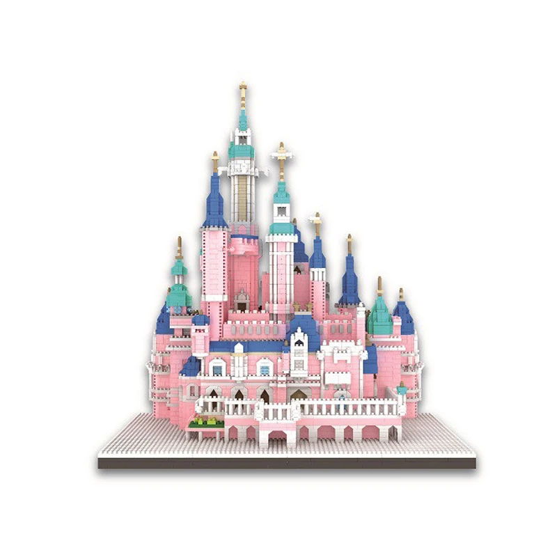 Zrk 7822 arquitetura mundial blocos de construção parque de diversões rosa castelo 3d modelo diy mini tijolos diamante brinquedos para crianças sem caixa