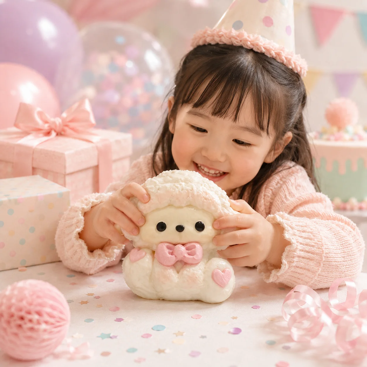 Food Grade Cute Pink Bow Sheep Squishy Squeeze Toy Slow Rebound Fidget Toy Stress Relief Sensory Decompression Toy For Kids