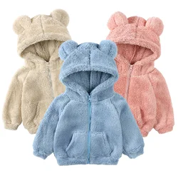 Sudaderas con capucha para bebé, sudadera de lana cálida para niños y niñas, abrigos con orejas de oso, chaquetas para niños, suéter para bebés, Otoño e Invierno